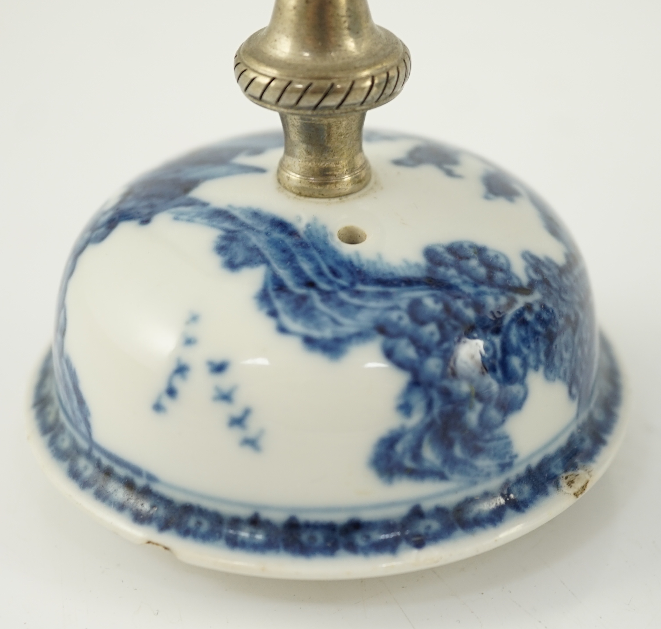 A Chinese blue and white jug and cover, Qianlong period, later metal finial